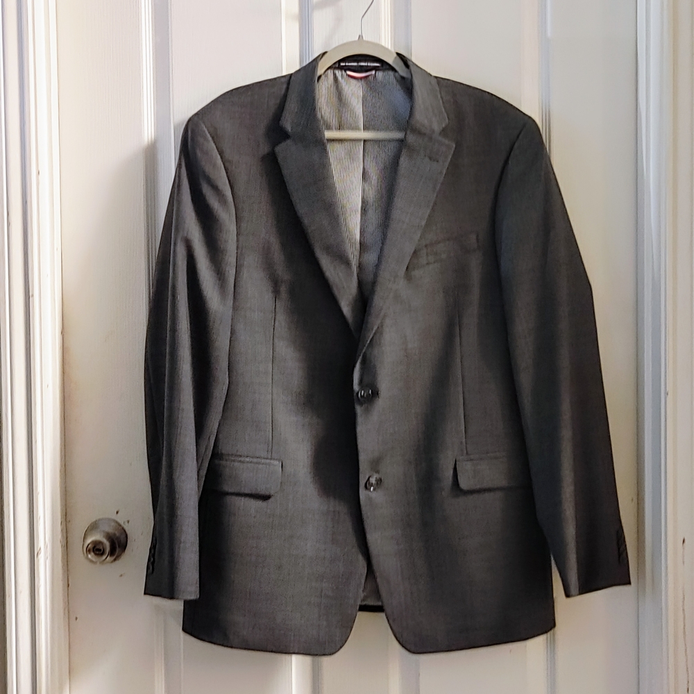 Tommy Hilfiger Mens Charcoal Gray Sports Coat Blazer Stripe Size 44L Wool Blend